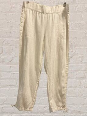 Pure Jill Linen pull on drawstring capri Pants w/ slant pockets Size L White